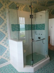 free standing shower with beautiful glass enclosure
